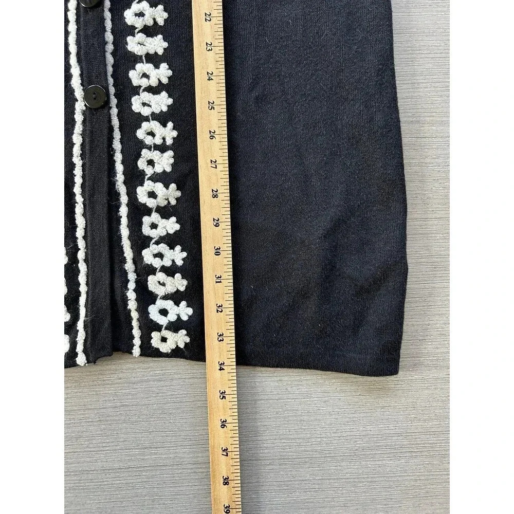 Susan Graver Long Ramie Cotton Knit Cardigan Floral Embroidered Black - Picture 5 of 5